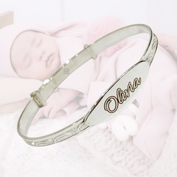 Sterling Silver 925 Personalised Expandable Baby ID Bangle, Any Name