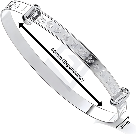 Sterling Silver 925 With Nursery Rhyme features - Horse and Carriage , Expandable Baby Bangle