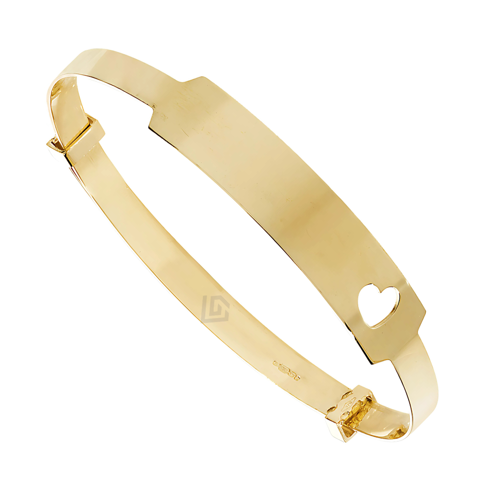 9ct Yellow Gold Personalised Expandable Identity Heart Shape Baby Bangle