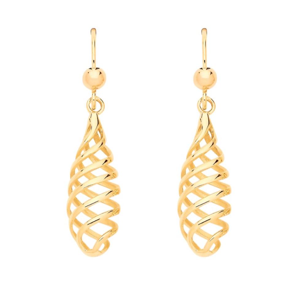 9ct Yellow Gold Spiral Fancy Drop Earrings