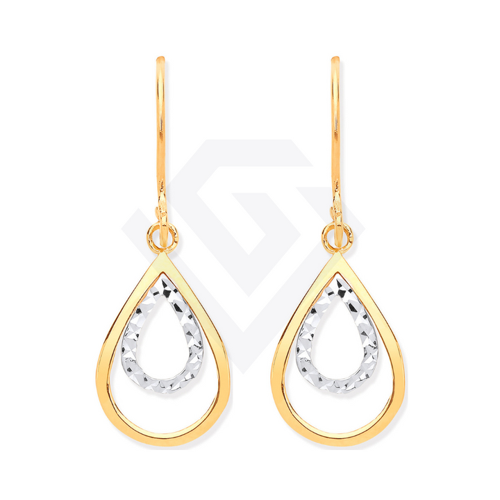 9ct Yellow & White Gold Teardrop Shaped Hook Earrings