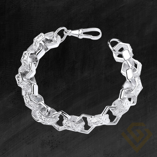 Sterling Silver 925 Gents Hexagon Patterned Belcher Bracelet
