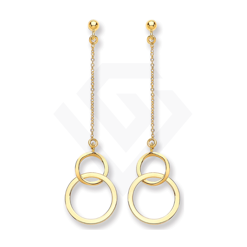 9ct Yellow Gold Circle Drop Earrings: