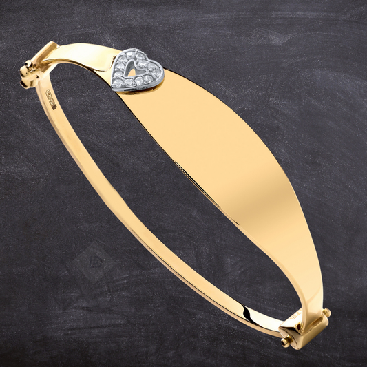 9ct Yellow Gold Oval ID Baby Bangle with CZ Heart