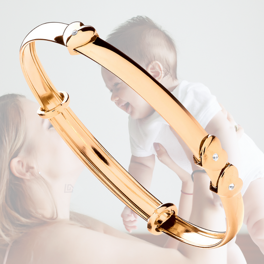 9ct Yellow Gold Expandable Baby Bangle with Floating CZ Heart