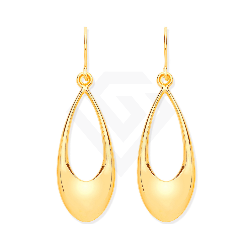 9ct Yellow Gold Hollow Open Drop Earrings: