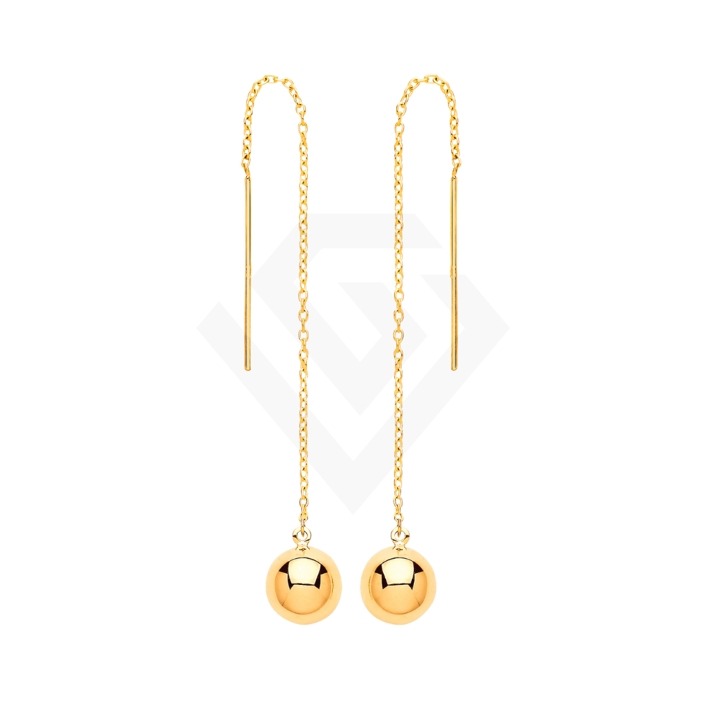 9ct Yellow Gold Ball Chain Threader Earrings: