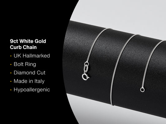 9ct White Gold 0.8mm Diamond Cut Curb Chain