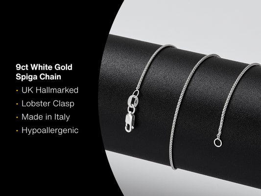 9ct White Gold 1.0mm Spiga Chain -Hallmarked