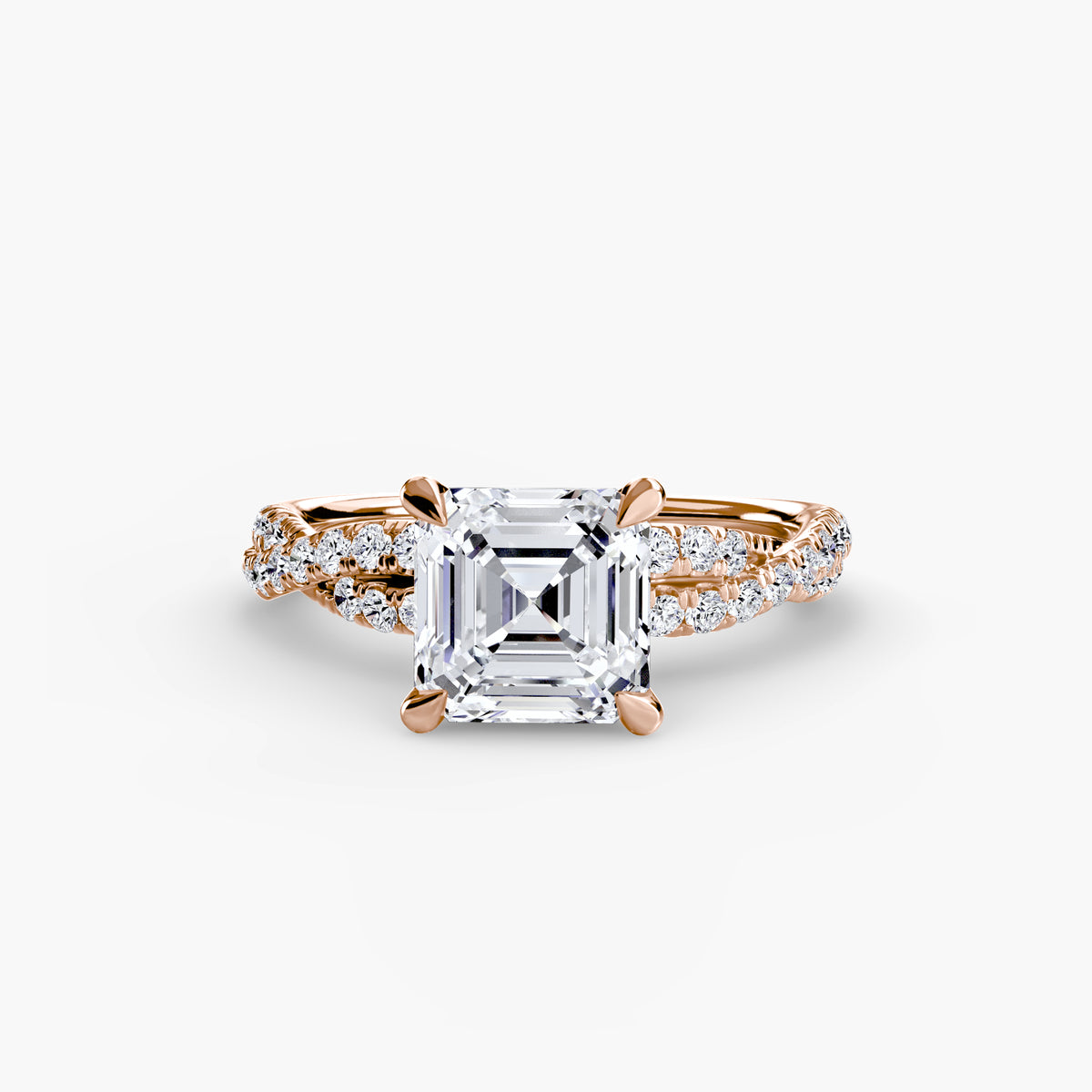 The Twisted Pavé Solitaire engagement ring in white gold with an Asscher-cut centre stone