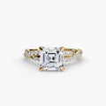 The Twisted Pavé Solitaire engagement ring in yellow gold with an Asscher-cut centre stone