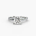 The Twisted Pavé Solitaire engagement ring in white gold with a princess-cut centre stone