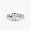 The Twisted Pavé Solitaire engagement ring in yellow gold with a radiant-cut centre stone