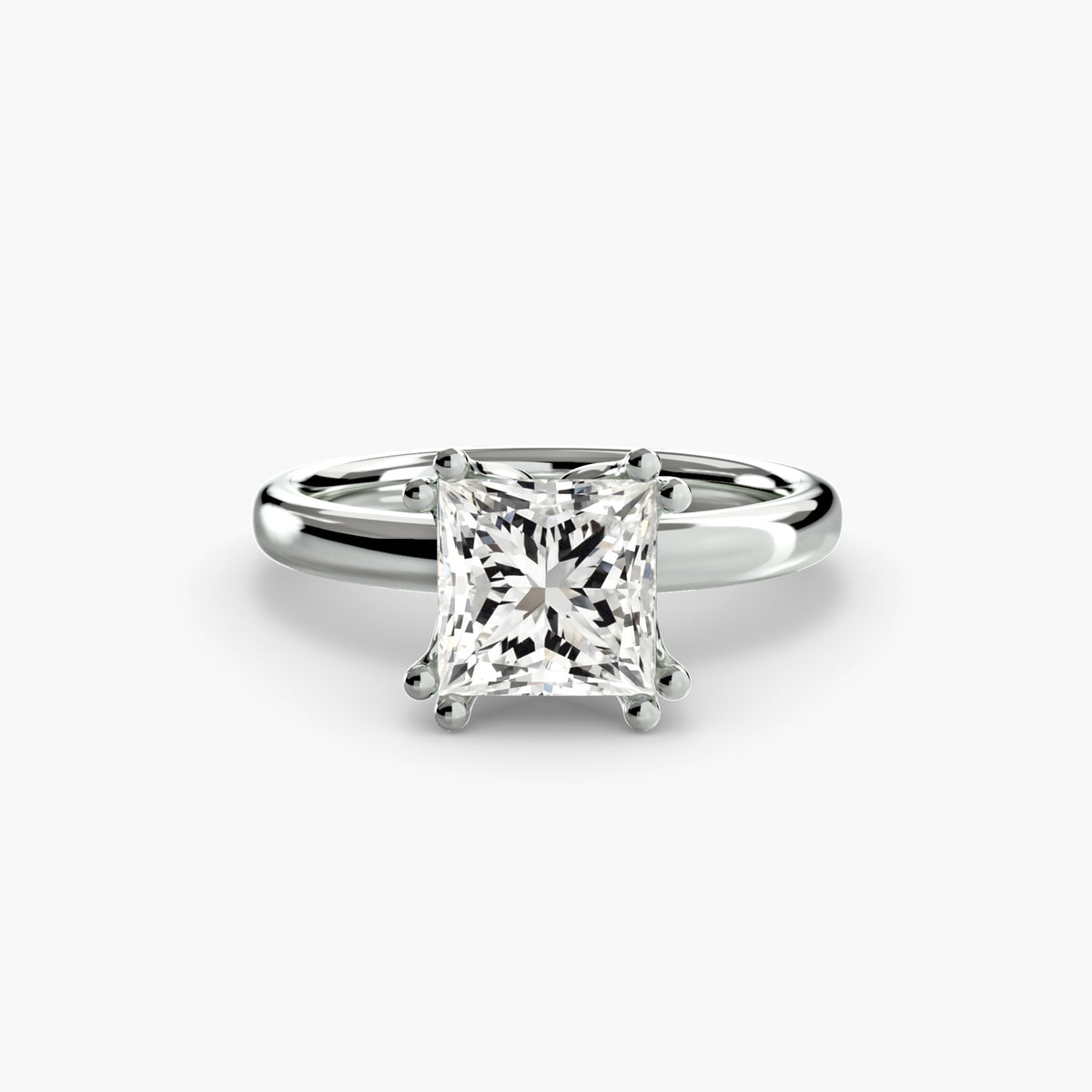 Solitaire ring in white gold with a princess-cut centre stone