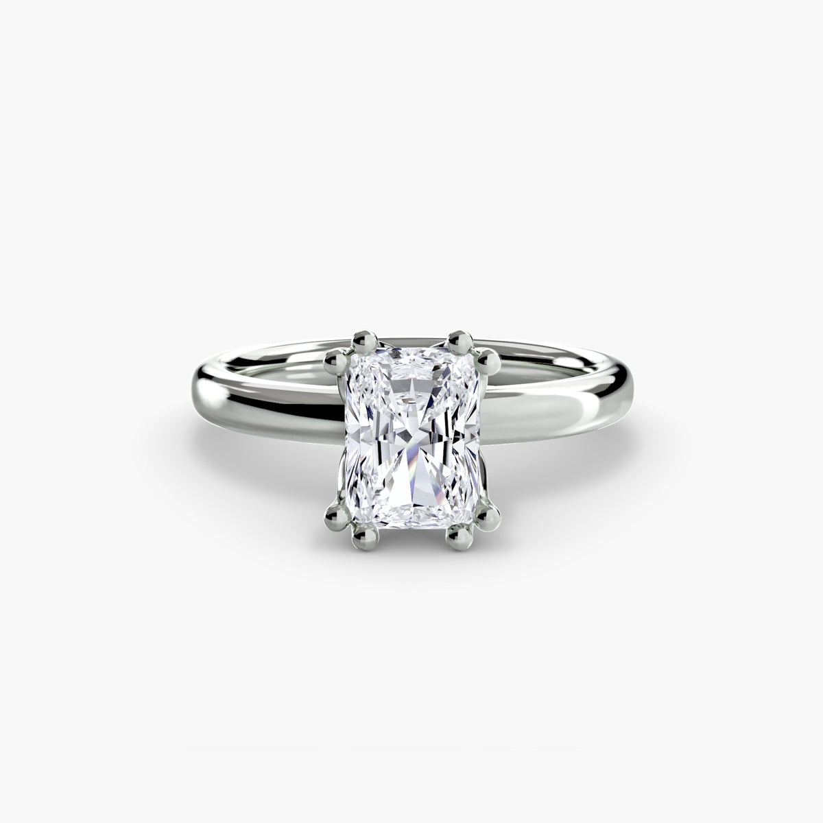 Solitaire ring in white gold with a radiant-cut centre stone