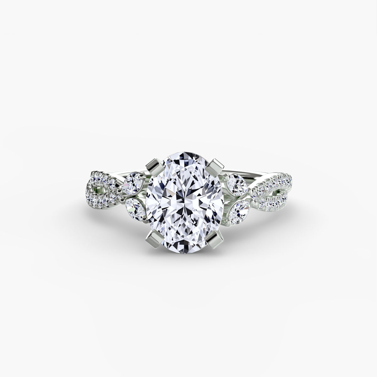 The Twist Pavé Ring in white gold with a round centre stone