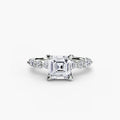 Solitaire with Eternity Pavé engagement ring in white gold with an Asscher-cut centre stone