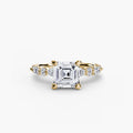 Solitaire with Eternity Pavé engagement ring in yellow gold with an Asscher-cut centre stone