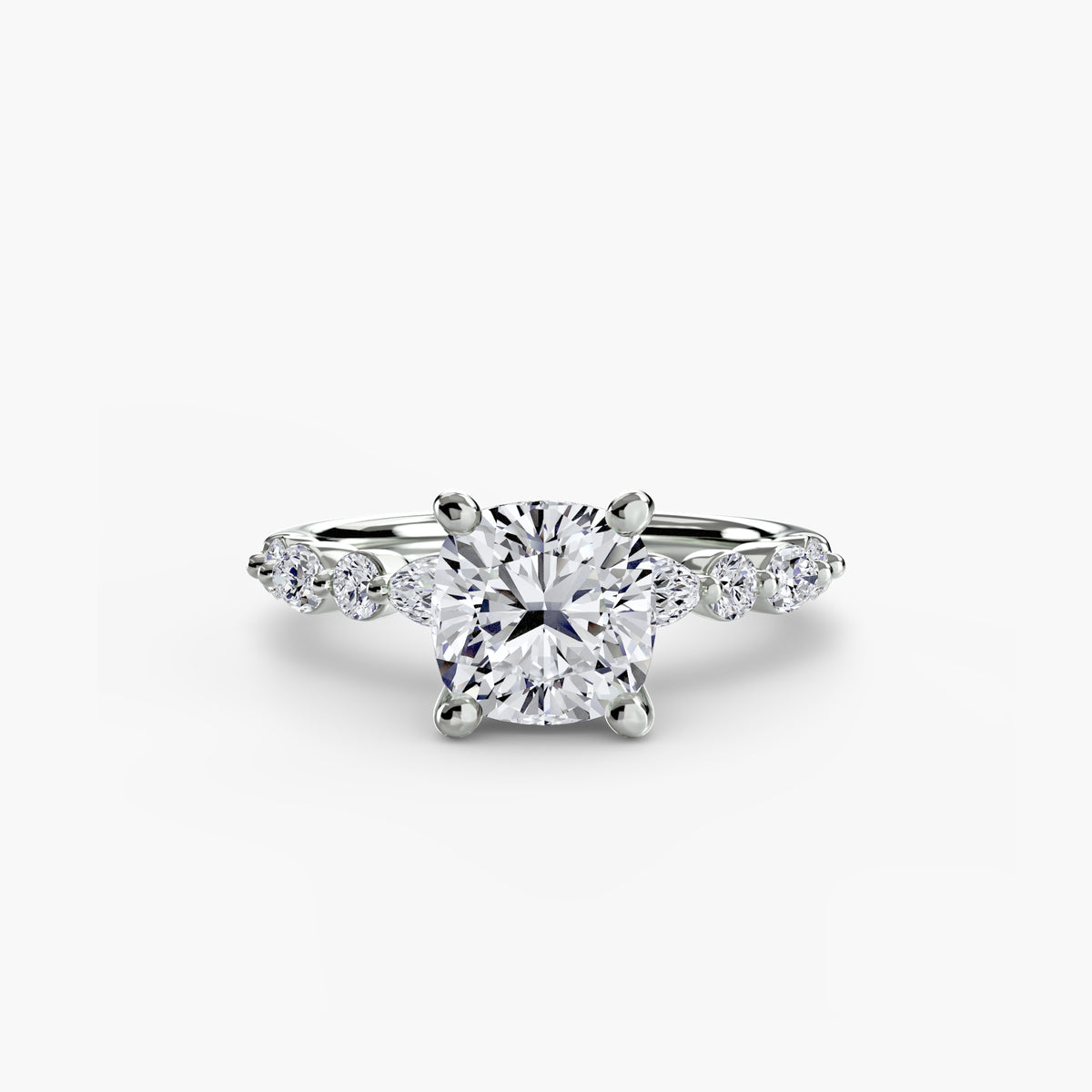 Solitaire with Eternity Pavé engagement ring in white gold with a cushion-cut centre stone