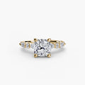 Solitaire with Eternity Pavé engagement ring in yellow gold with a cushion-cut centre stone