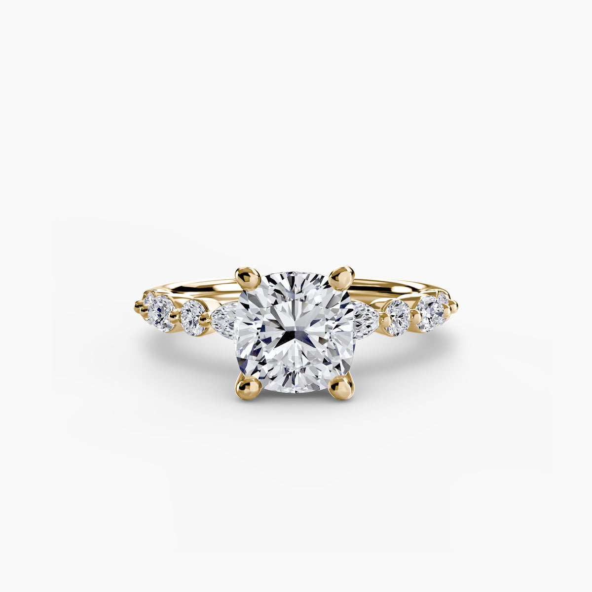 Solitaire with Eternity Pavé engagement ring in yellow gold with a cushion-cut centre stone