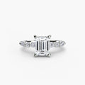 Solitaire with Eternity Pavé engagement ring in white gold with an emerald-cut centre stone