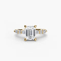Solitaire with Eternity Pavé engagement ring in yellow gold with an emerald-cut centre stone
