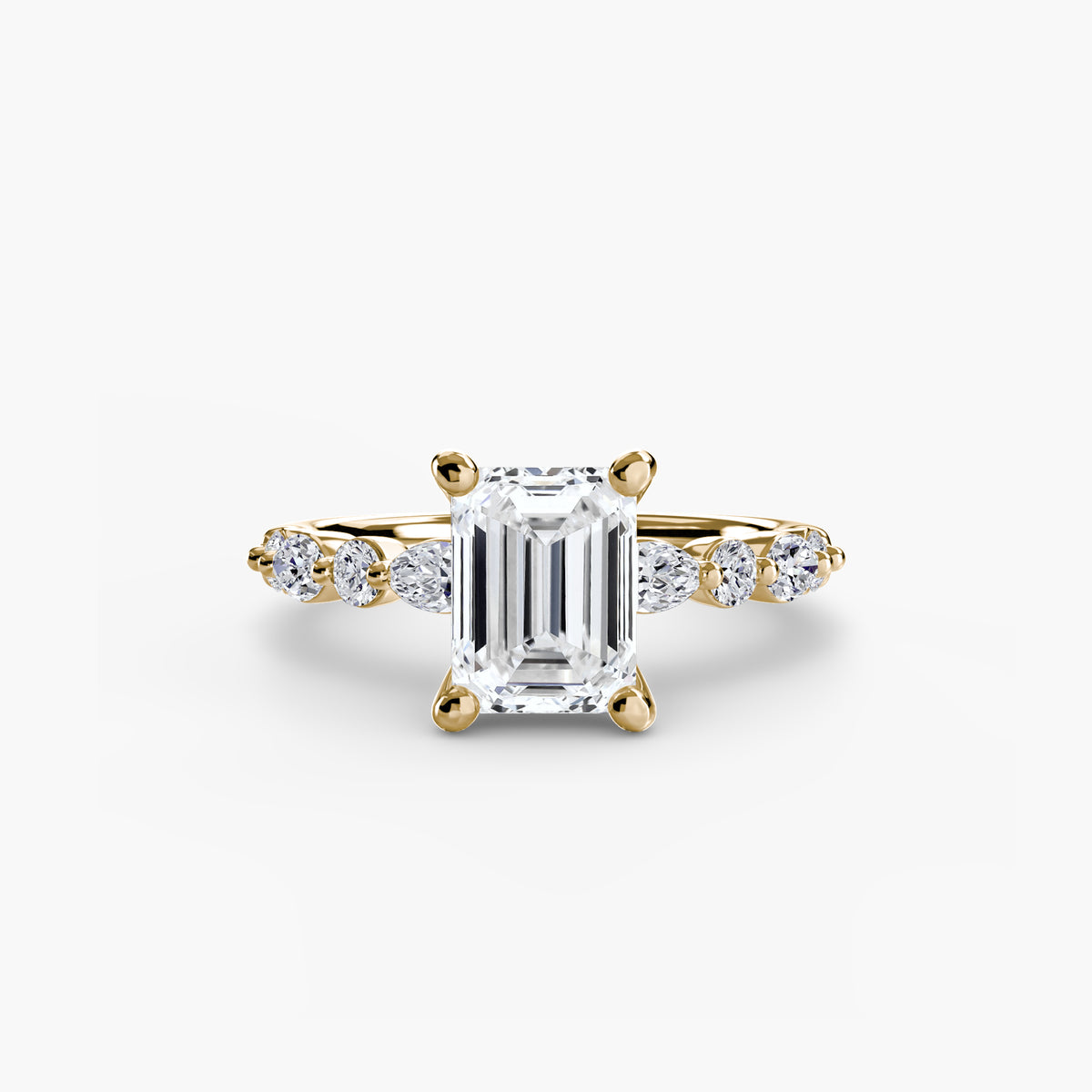 Solitaire with Eternity Pavé engagement ring in yellow gold with an emerald-cut centre stone