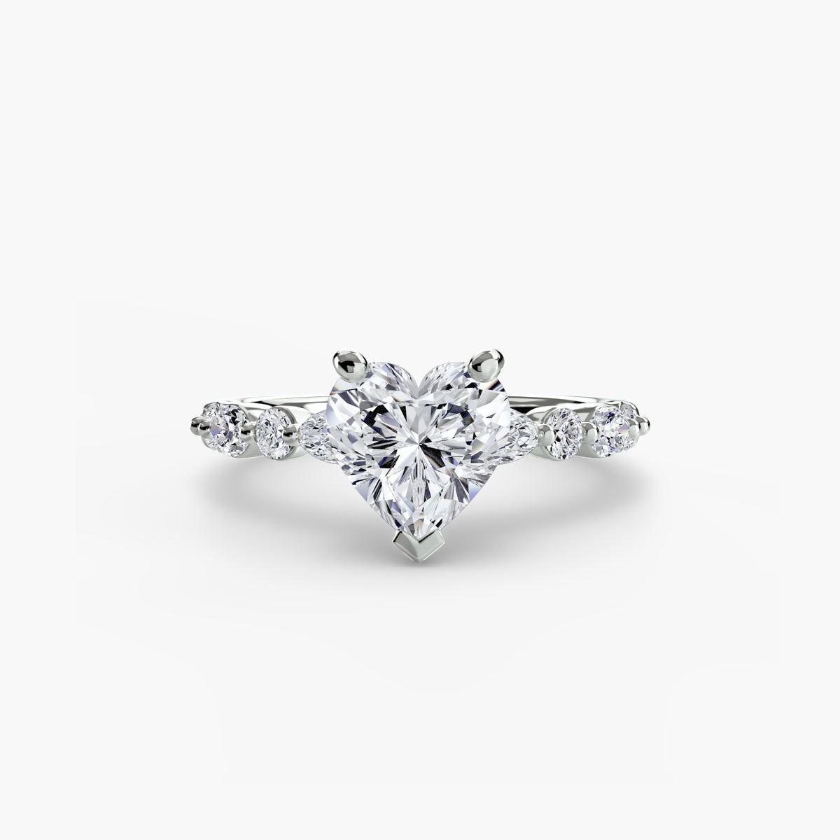 Solitaire with Eternity Pavé engagement ring in white gold with a heart-shaped centre stone