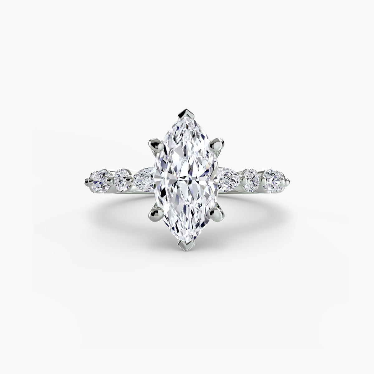 Solitaire with Eternity Pavé engagement ring in white gold with a marquise centre stone