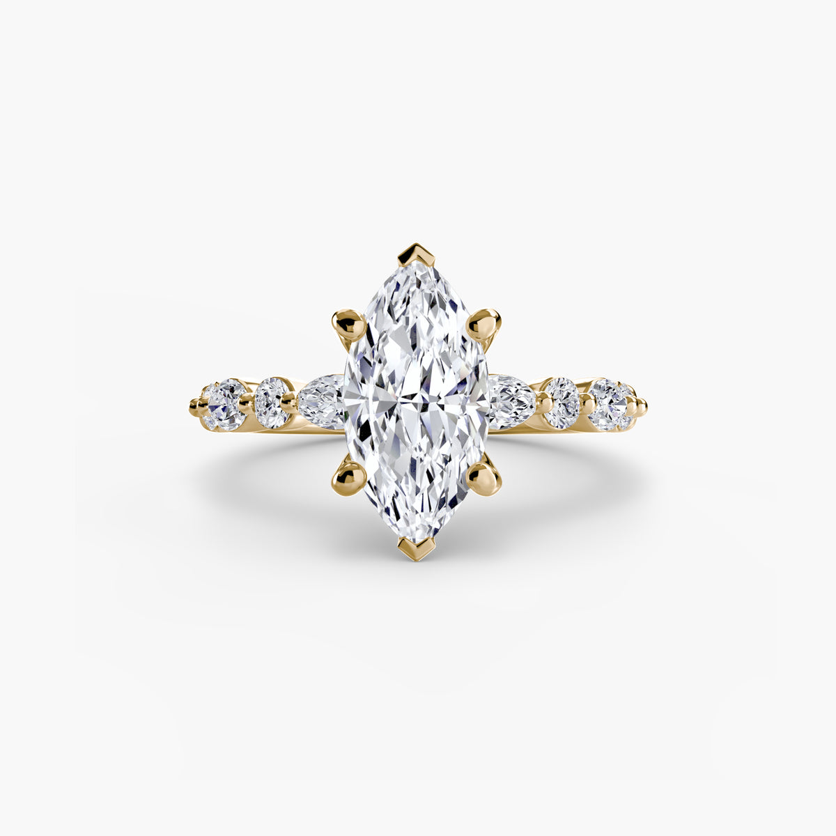 Solitaire with Eternity Pavé engagement ring in yellow gold with a marquise centre stone