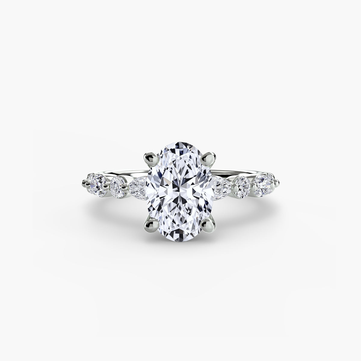 Solitaire with Eternity Pavé engagement ring in white gold with an oval centre stone