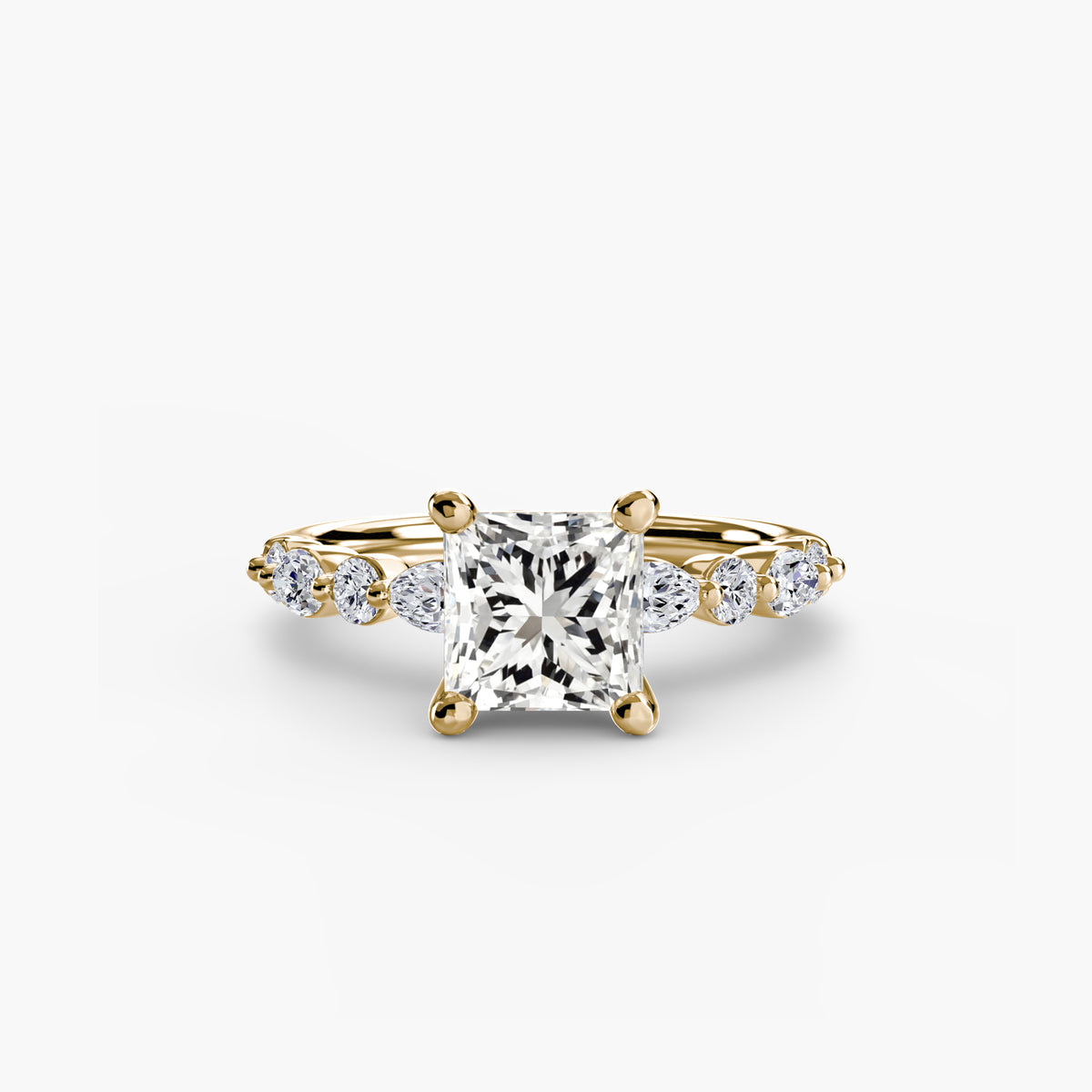 Solitaire with Eternity Pavé engagement ring in yellow gold with a princess-cut centre stone