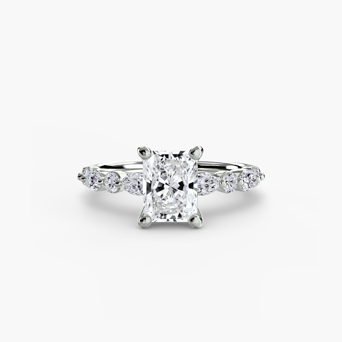 Solitaire with Eternity Pavé engagement ring in white gold with a radiant-cut centre stone