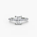 Solitaire with Eternity Pavé engagement ring in white gold with a radiant-cut centre stone