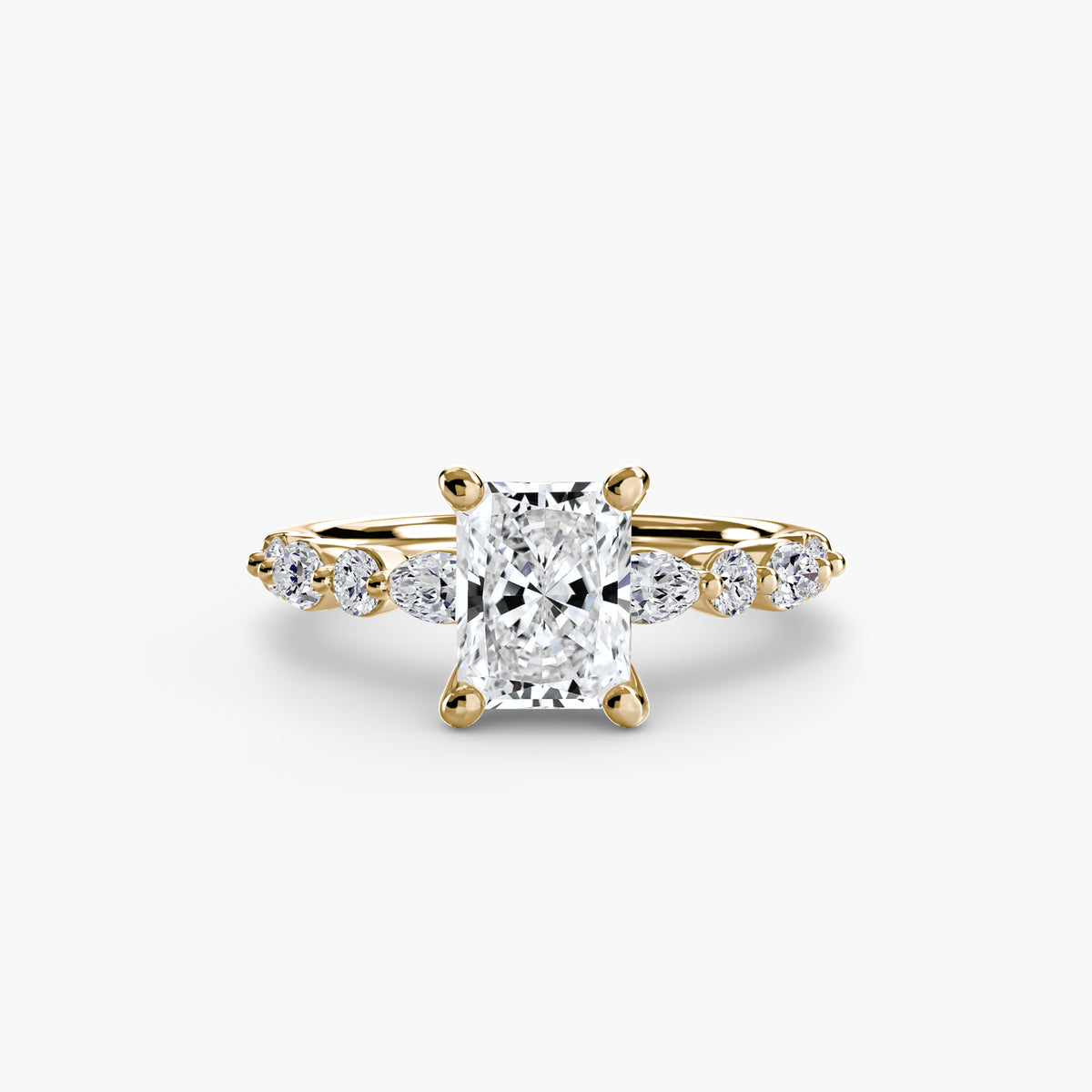 Solitaire with Eternity Pavé engagement ring in yellow gold with a radiant-cut centre stone