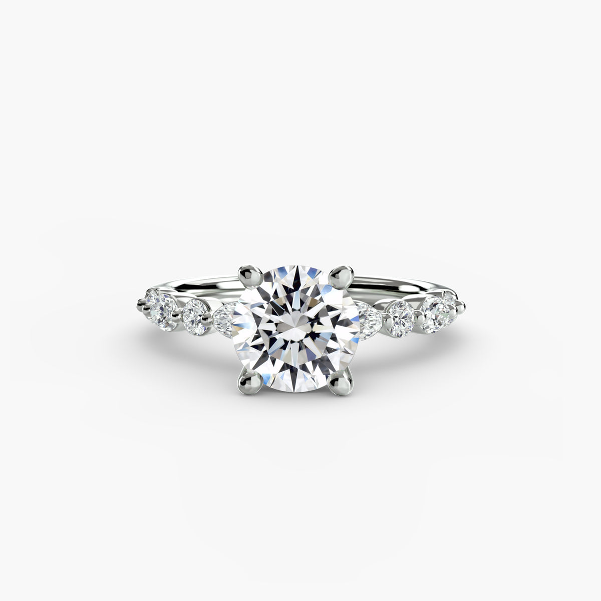 Solitaire with Eternity Pavé engagement ring in white gold