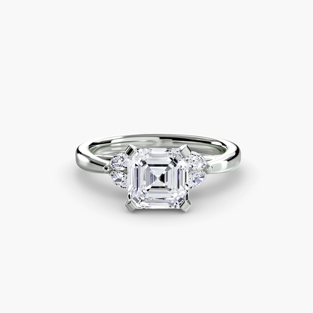 The Celestial Cluster Ring in white gold with an Asscher-cut centre stone