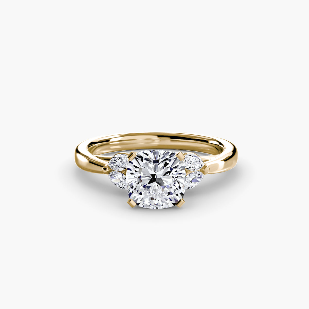 The Celestial Cluster Ring in yellow gold with a cushion-cut centre stone