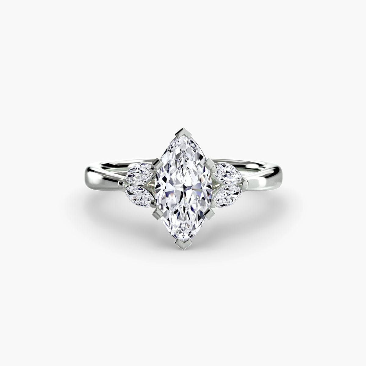 The Celestial Cluster Ring in white gold with a marquise centre stone