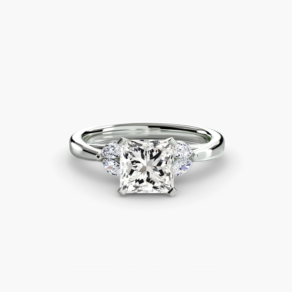 The Celestial Cluster Ring in white gold with a princess-cut centre stone