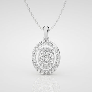 9ct White Gold 1ct Double Halo Necklace