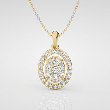 1ct Oval Shape Halo Diamond Necklace