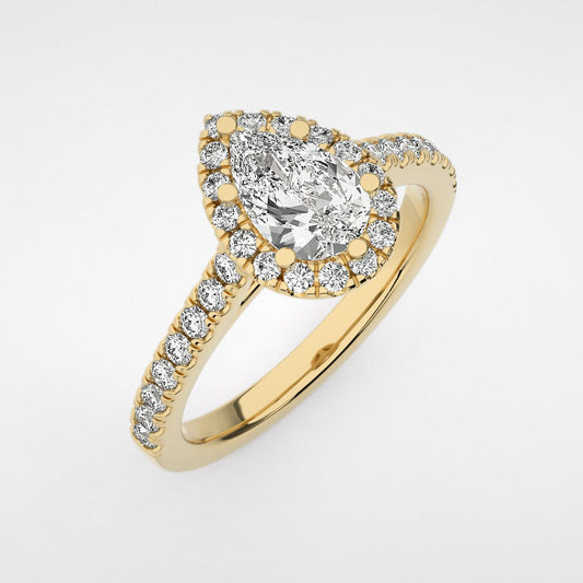 Yellow Gold Pear Shape Halo Engagement Ring Setting