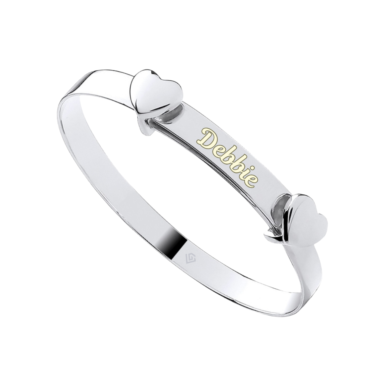 Sterling Silver 925 Personalised Double Heart Baby Bangle