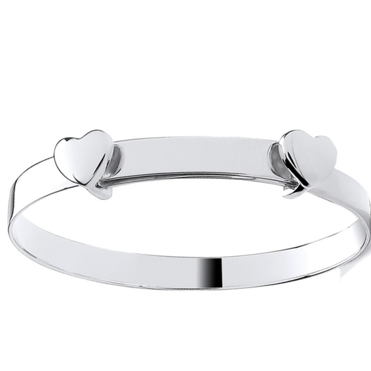 Sterling Silver 925 Personalised Double Heart Baby Bangle