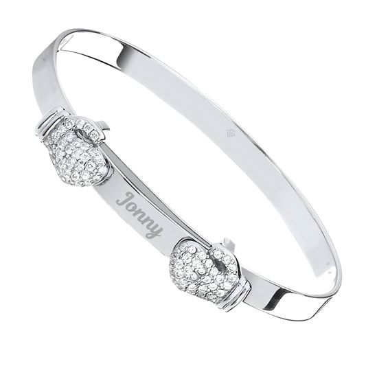 Sterling Silver 925 Personalised CZ Boxing Gloves Baby Bangle