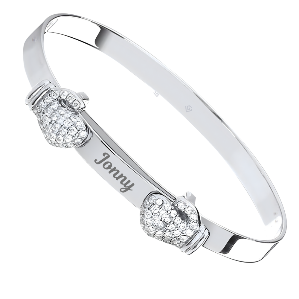 Sterling Silver 925 Personalised CZ Boxing Gloves Baby Bangle