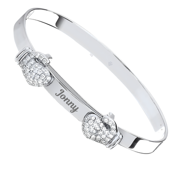 Sterling Silver 925 Personalised CZ Boxing Gloves Baby Bangle