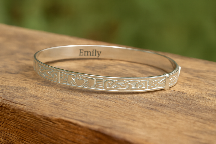 Sterling Silver 925 Celtic Claddagh Pattern Expandable Baby Bangle